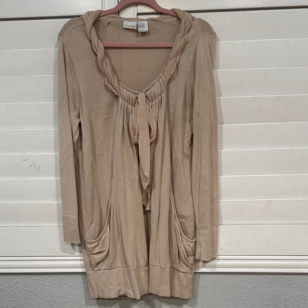 Newport News Beige Knit Hoodie with Braided Neckline